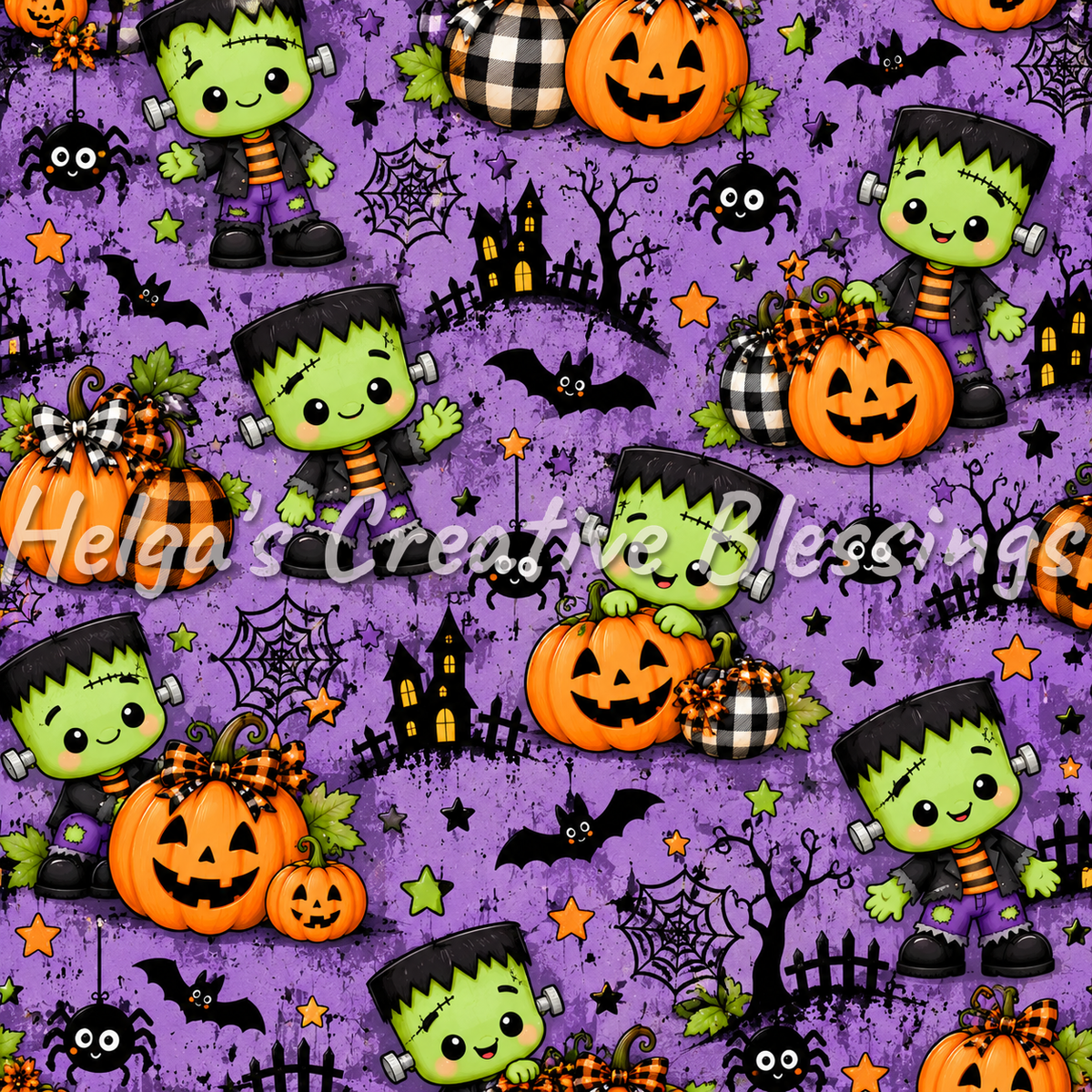 Halloween Pumpkins and Frankenstein Purple