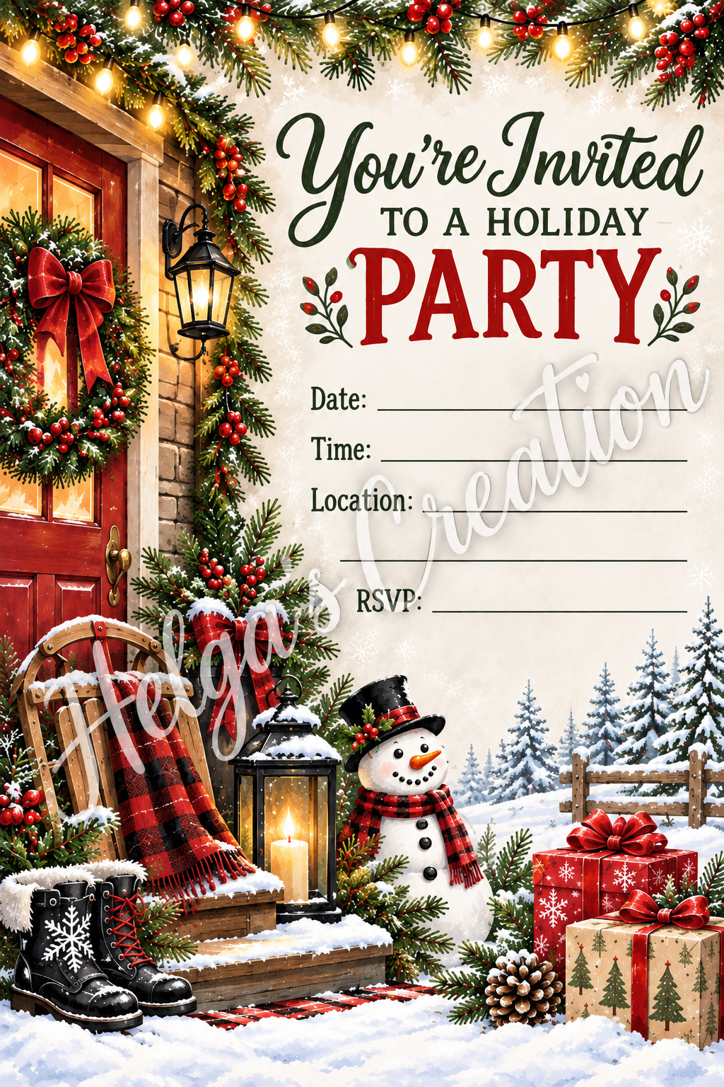 Country Snowman Holiday Invitation Regular