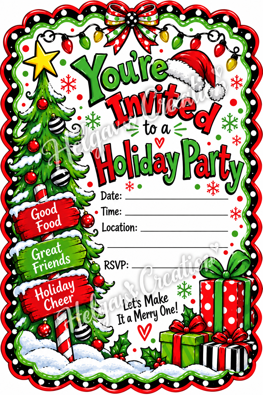 Grinch Holiday Invitation with Decorative Cut Edgee