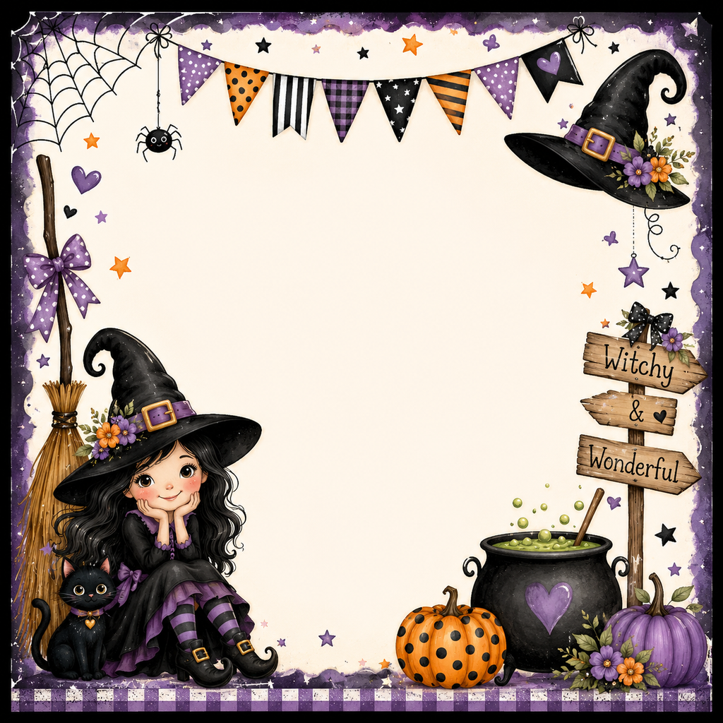 Cute Girl Witch Scrapbooking Kit