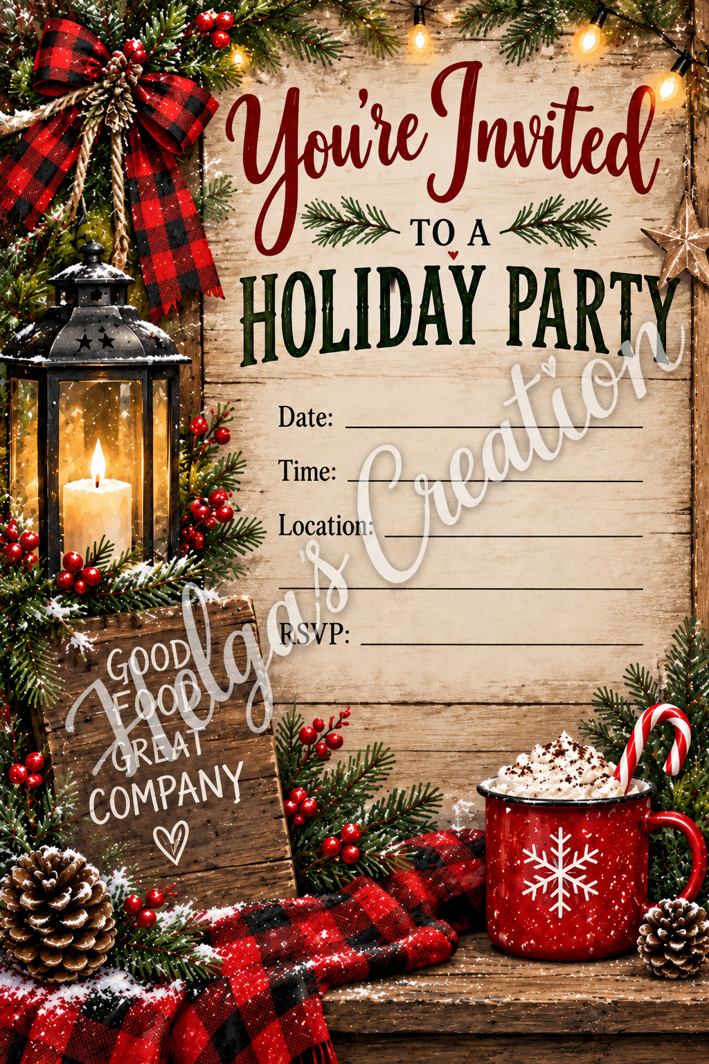 Rustic Lantern Holiday Invitation Regular