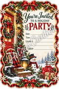Country Snowman Holiday Invitation with Decorative Cut Edge