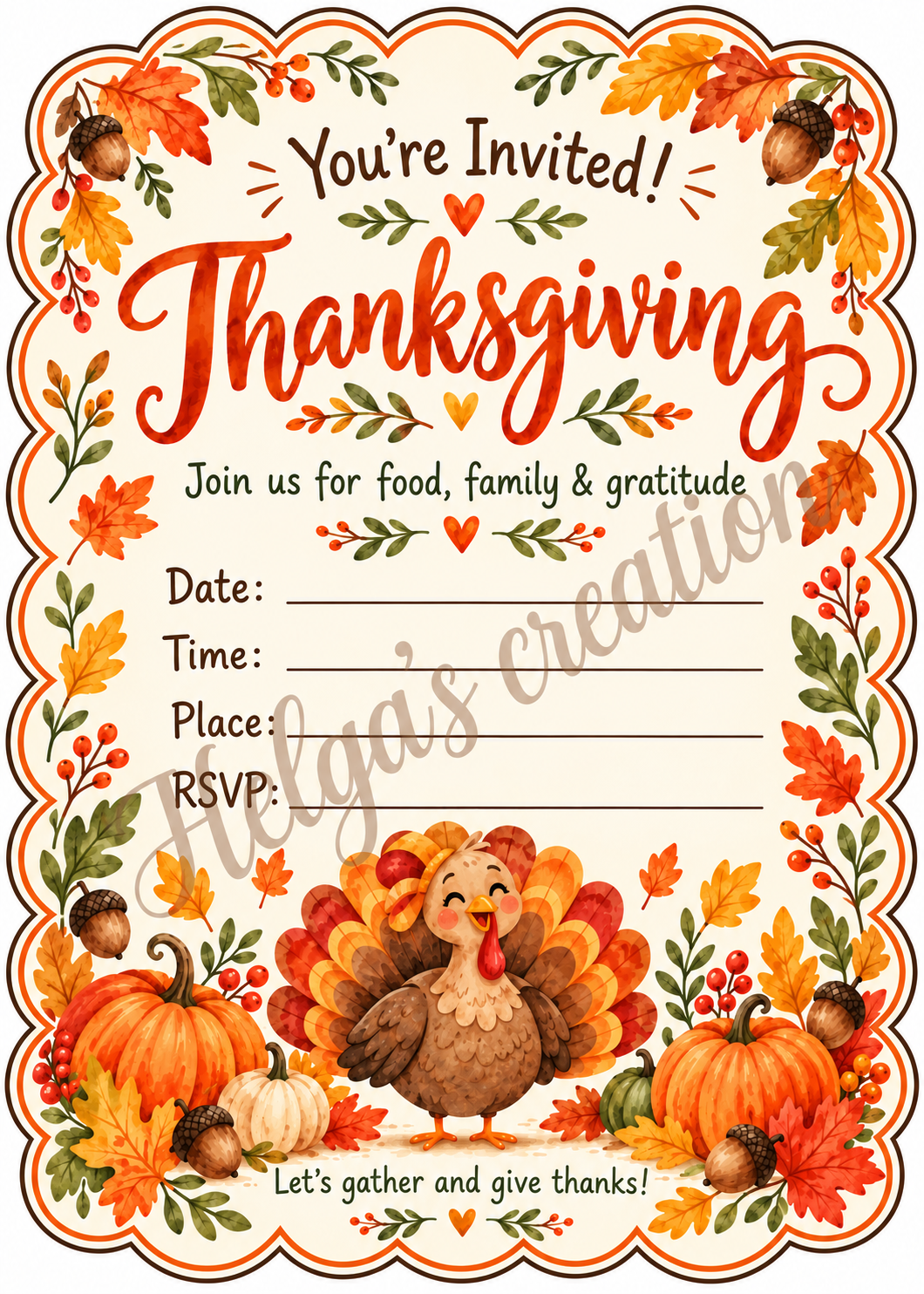 Let's Gather & Give Thanks Invitation with Decorative Cut Edge