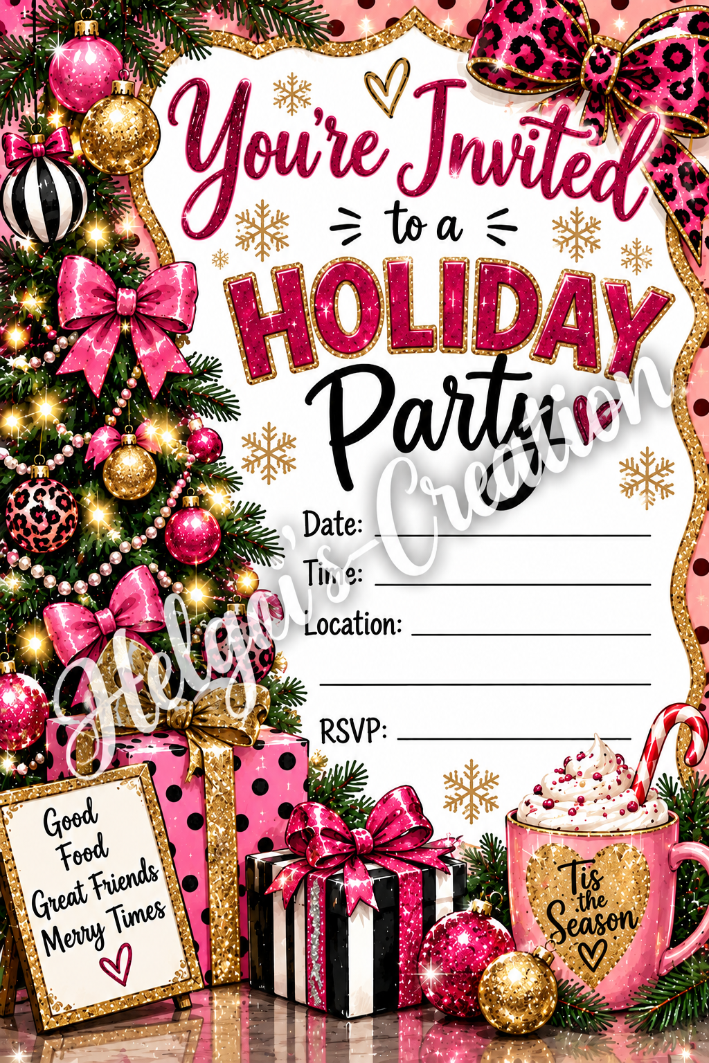 Pink Bling Holiday Invitation Regular