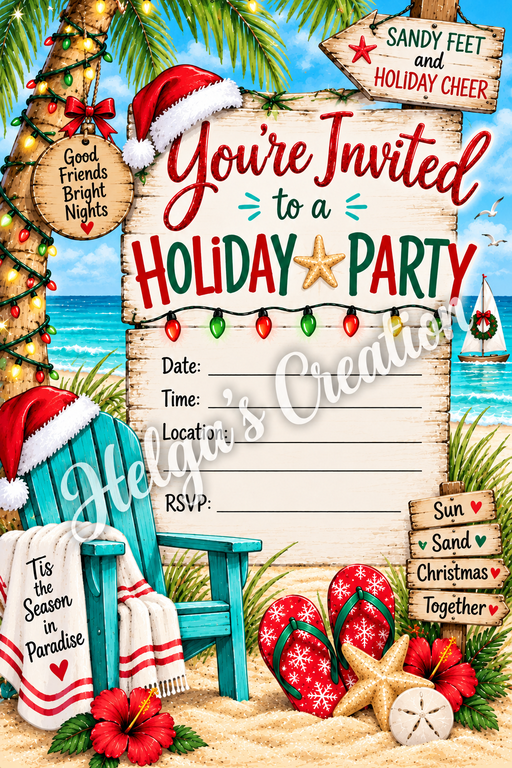 Beach Themed Holiday Invitation