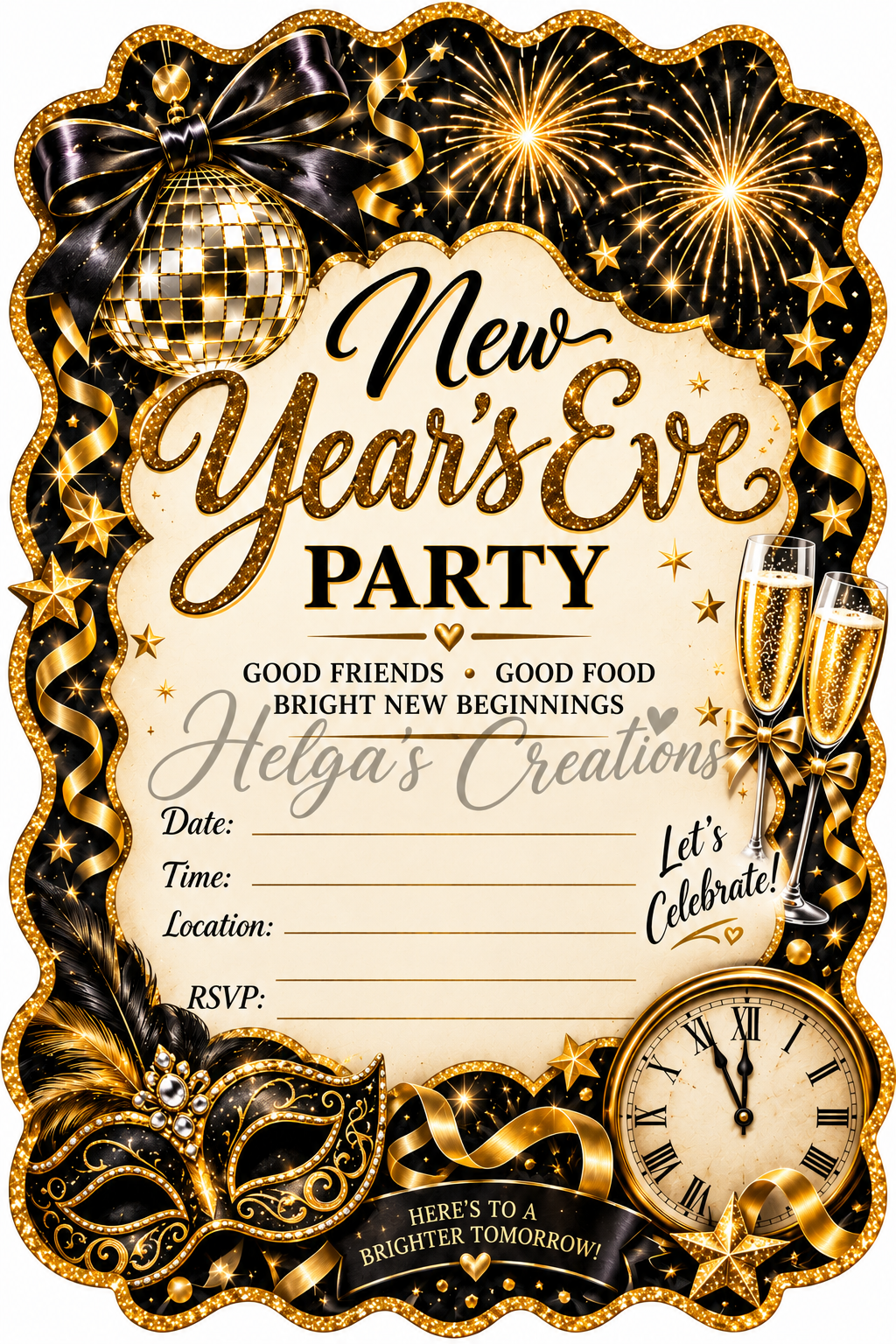 Here's to A Brighter Tomorrow New Years Eve Invitation with decorative Edge