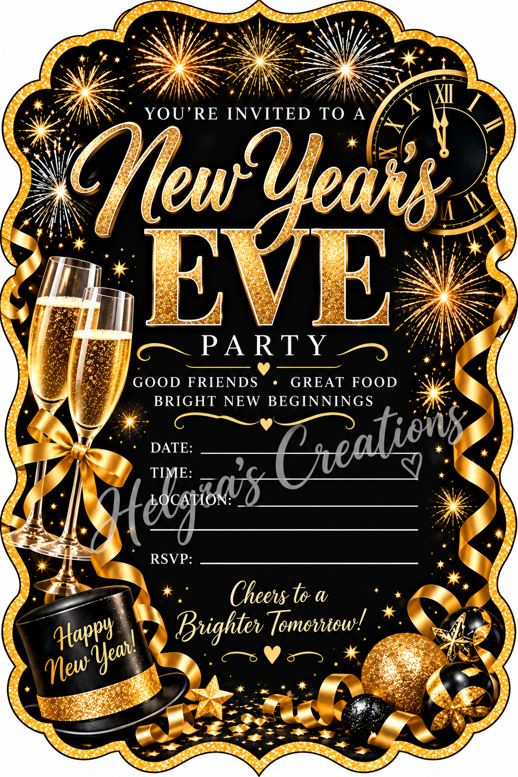 Good Friends New Years Eve Invitation with Decorative Cut Edge