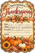Rustic Thanksgiving Invitation with Decorative Cut Edge