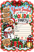 Cute Snowman and Reindeer Holiday Invitation with Decorative Cut Edge