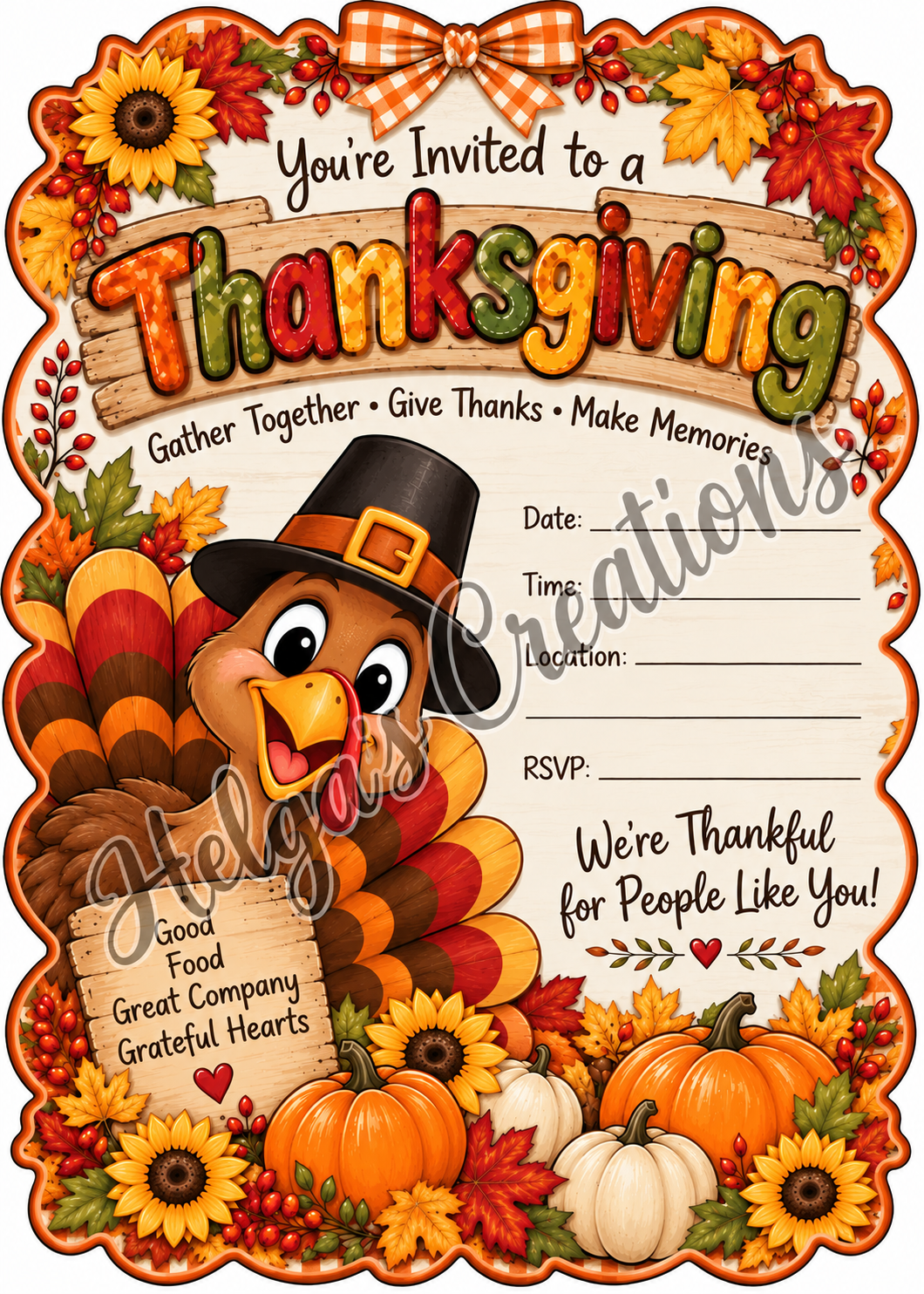 Your Invited to a Thanksgiving Invitation with Decorative Cut Edge